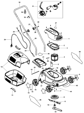Default Diagram and Parts List for GR298-B2 Type 1 Black and Decker Lawn Mower